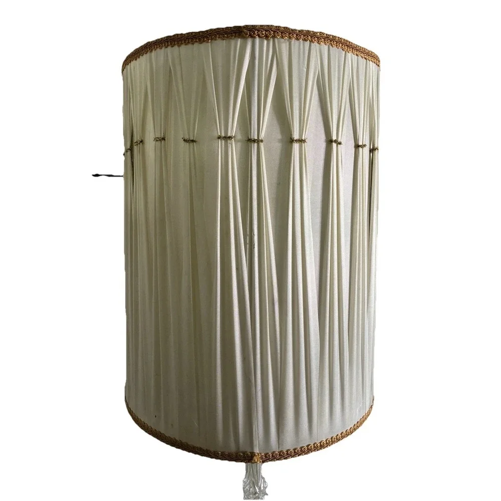 Vintage Hollywood Regency Table Lamp Etched Glass Gold Base Cream MCM 37